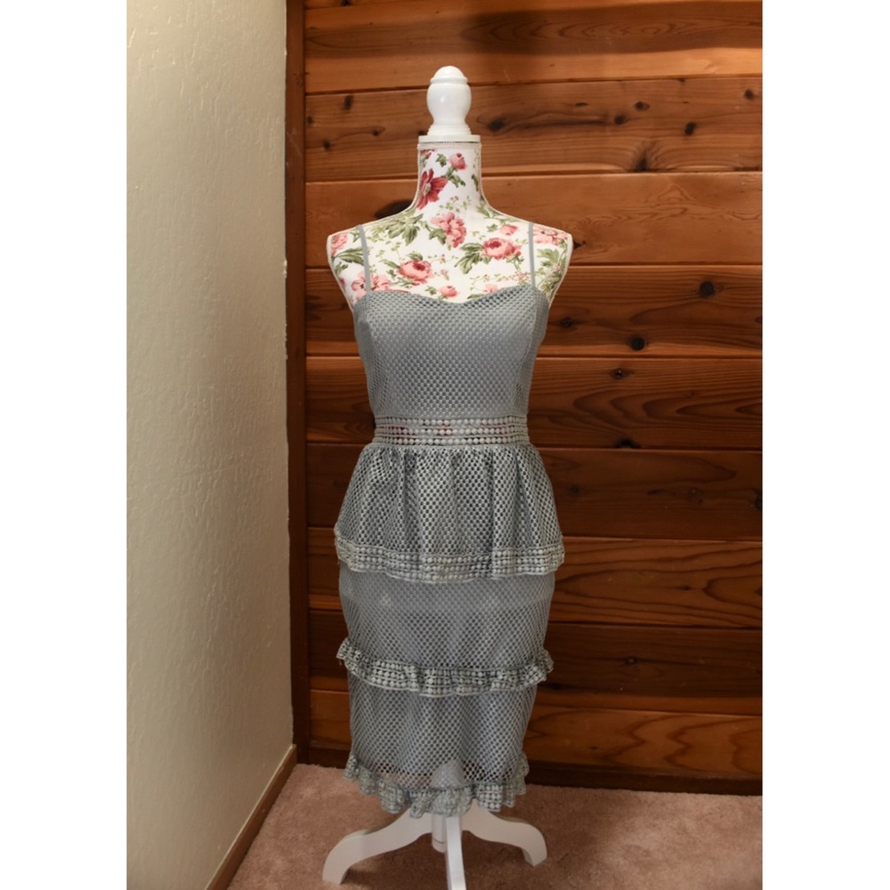 Mystic Mint Crochet Sweetheart Peplum Ruffle Dress